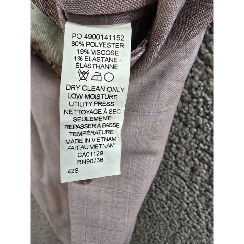 Tayion Collection Regular-Fit Suit Jacket Men's 42S Pink Windowpane Long Sleeve